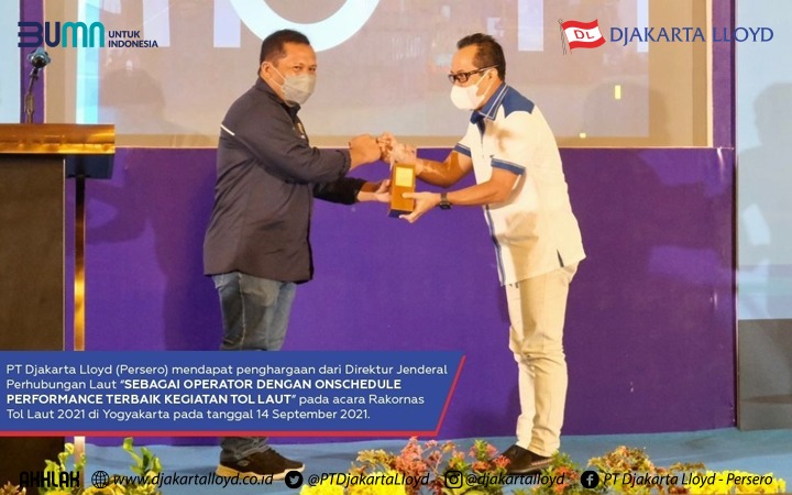 Djakarta Lloyd Raih Penghargaan Pada Rakornas Tol Laut 2021